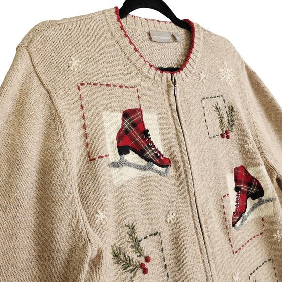 Croft & Barrow Womens Vintage Christmas Ice Skating Sweater Size Large Grandma - Picture 3 of 10